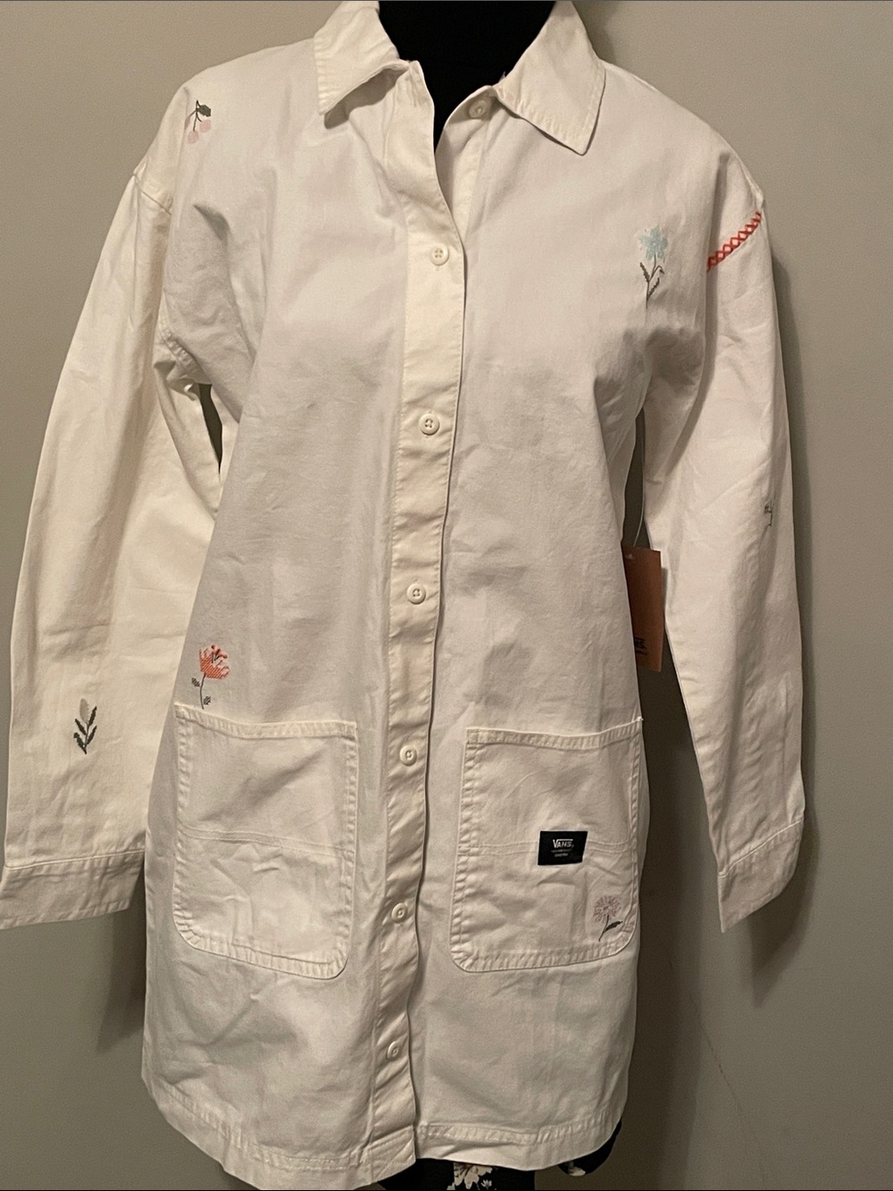 Vans White Embroidered Long Shirt Jacket